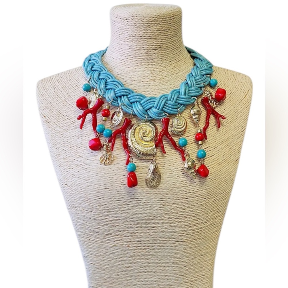 Turquoise Charm Collar Necklace | Handmade Statement Jewelry NWT